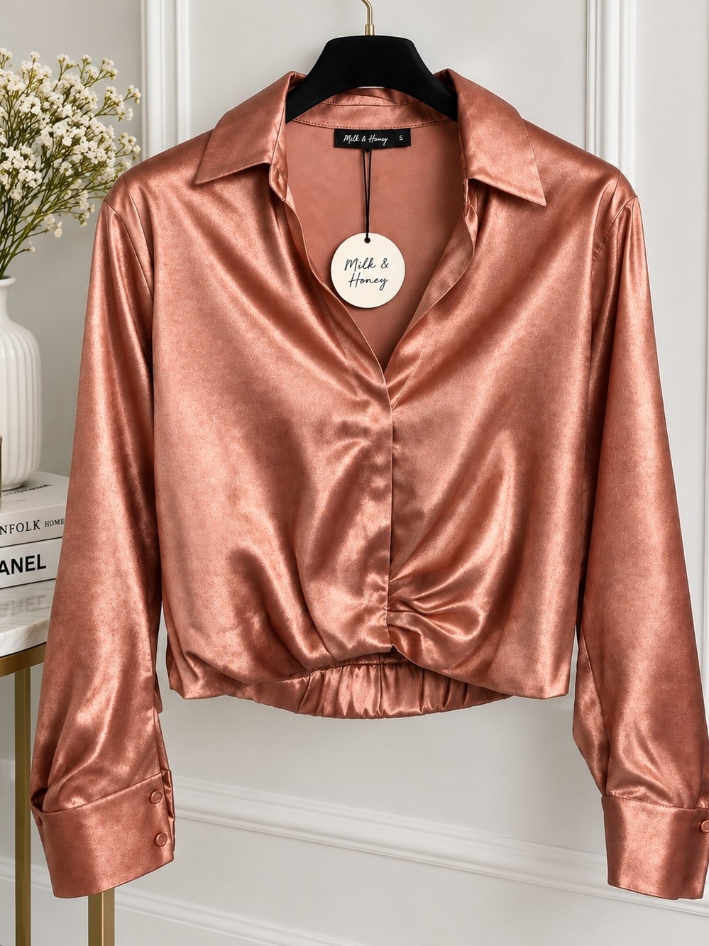 Milk & Honey Satin Copper Button-Up Top - Picture 2 of 5